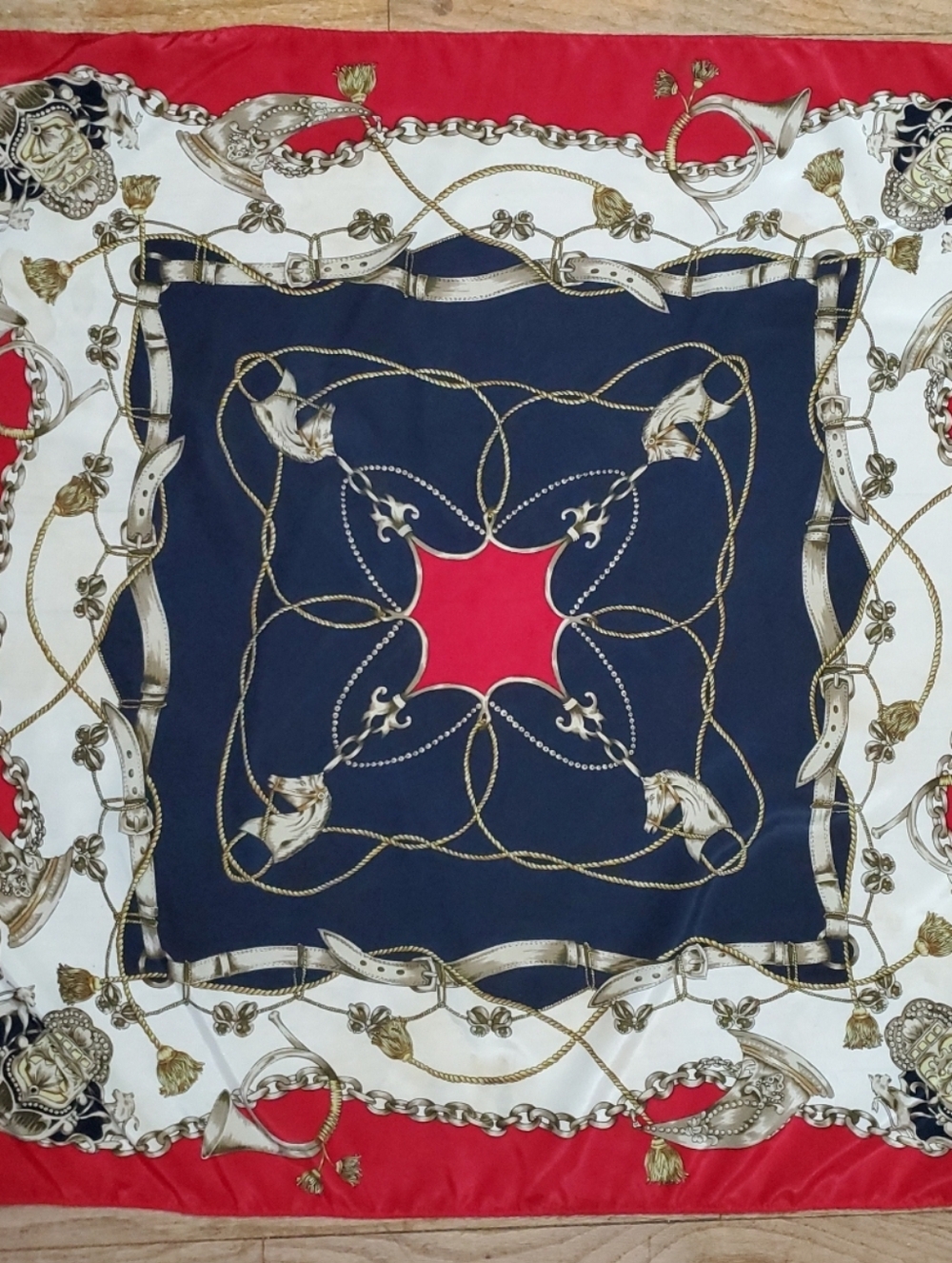 Vintage Satin Scarf EQUESTRIAN HORSE Silky Baroque Belt Scrolls 28" SQUARE